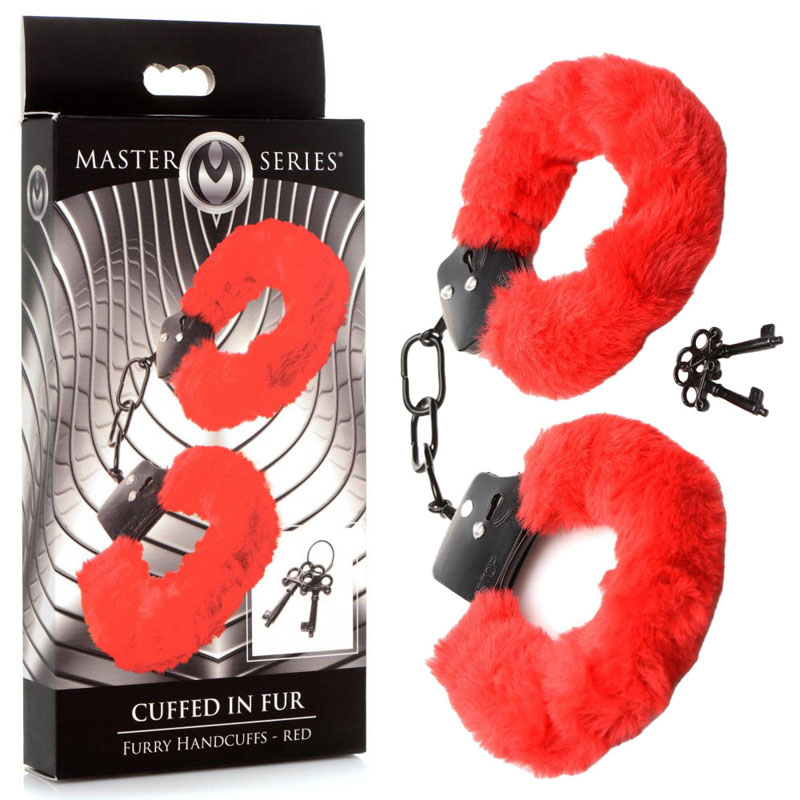 Master Series Cuffed in Fur Handcuffs - Red
